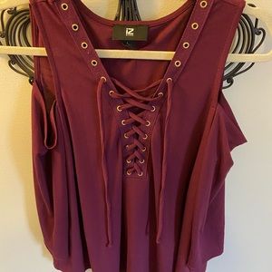 Maroon cold shoulder top